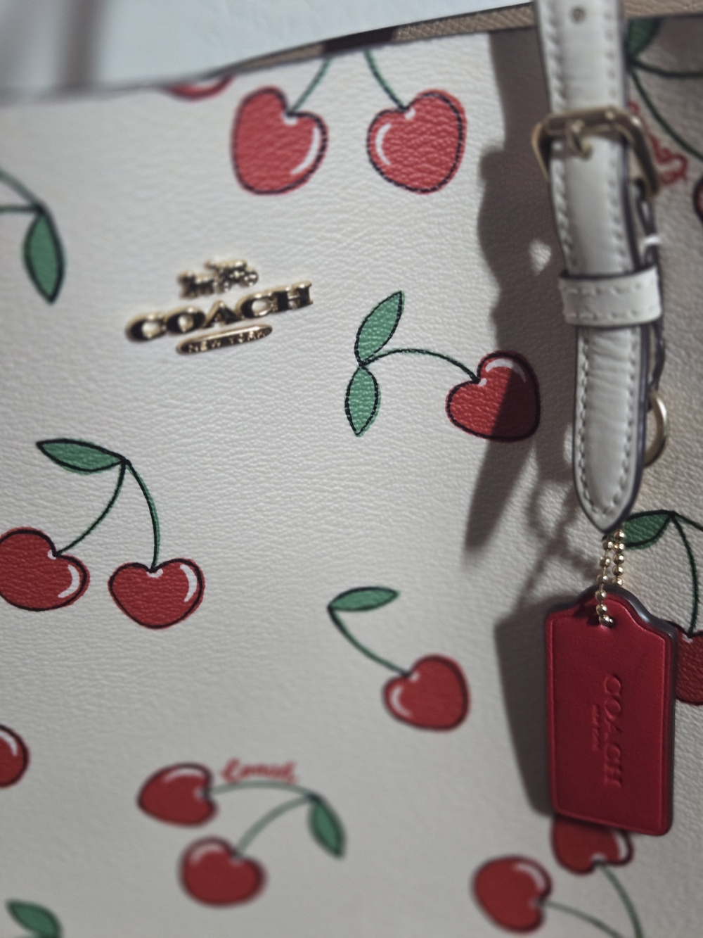 Coach Cherry Print Leather Tote - White - Picture 2 of 7